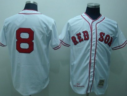 Men's Boston Red Sox #8 Carl Yastzremski 1967 White Throwback Jersey