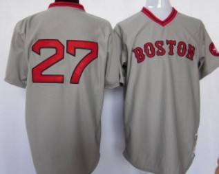 Men's Boston Red Sox #27 Carlton Fisk Gray Throwback Jersey