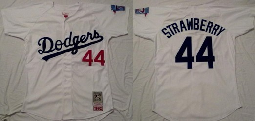 Men's LA Angeles Dodgers #44 Darryl Strawberry White Throwback Jersey
