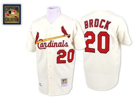 Mens St. Louis Cardinals #20 Lou Brock 1967 Cream Mitchell & Ness Throwback Jersey