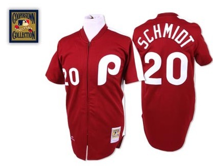 Men's Philadelphia Phillies #20 Mike Schmidt Red zipper Throwback Jersey