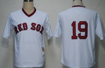 Men's Boston Red Sox #19 Fred Lynn  White Cooperstown Throwback Jersey