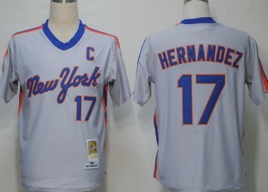 Men's New York Mets #17 Keith Hernandez Gray Pullov Throwback Jersey