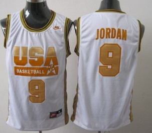 Team USA Basketball #9 Michael Jorda White With Gold Authentic Jersey