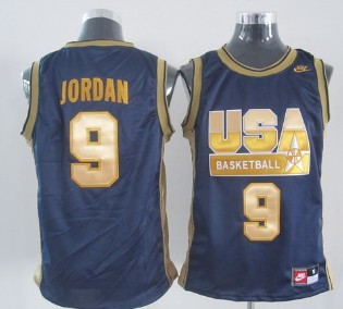 Team USA Basketball #9 Michael Jorda Navy Blue With Gold Authentic Jersey