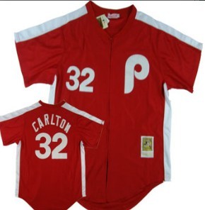 Mens Philadelphia Phillies #32 Steve Carlton Red Throwback Jersey
