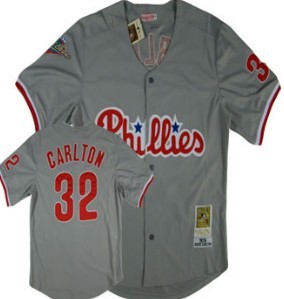 Mens Philadelphia Phillies #32 Steve Carlton Gray Throwback Jersey