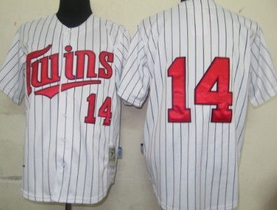 Men's Minnesota Twins #14 Kent Hrbek White Pinstripe Throwback Jersey