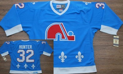 Quebec Nordiques #32 Hunter Light Blue Throwback Jersey