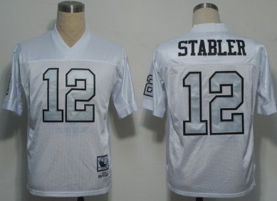 Mens Oakland Raiders #12 Ken Stabler Mitchell&Ness 1976 White With Silver Throwback Jersey