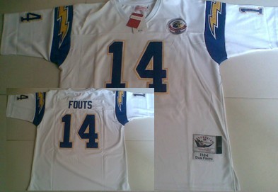 Men's San Diego Chargers #14 Dan Fouts Mitchell & Ness White Throwback Football Jersey