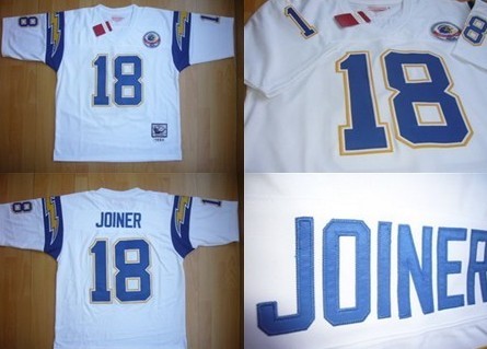 Men's San Diego Chargers #18 Charlie Joiner Mitchell & Ness White Throwback Football Jersey