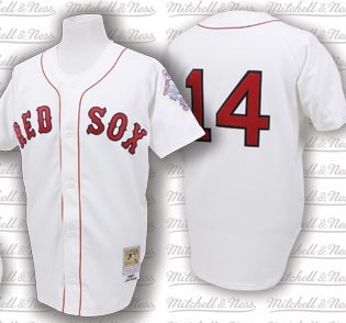 Boston Red Sox #14 Jim Rice White Buttons 1987 Mitchell & Nes  Throwback Jersey