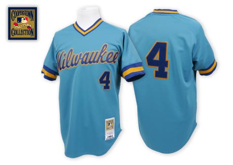 Men's Milwaukee Brewers #4 Paul Molitor Light Blue Pullover Throwback Jersey