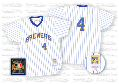 Men's Milwaukee Brewers #4 Paul Molitor White pintripe Pullover Throwback Jersey