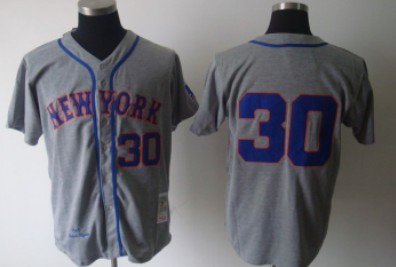 New York Mets Throwback Player #30 Nolan Ryan Mitchell&Ness 1969 Throwback Gray Wool Jersey