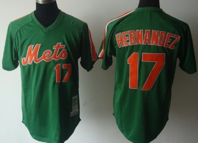 Men's New York Mets #17 Keith Hernandez Green Pullov Throwback Jersey