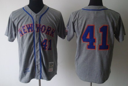 New York Mets #41 Tom Seaver Mitchell&Ness 1969 Throwback Gray Wool Jersey