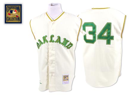 Men's Oakland Athletics #34 Rollie Fingers 1968 Cream Vest Throwback Jersey