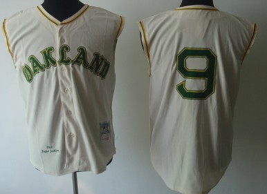 Men's Oakland Athletics #9 Reggie Jackson 1968 Cream Throwback Vest Jersey