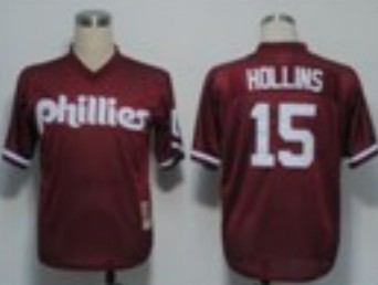 Men's Philadelphia Phillies #15 Dave Hollins Red Pullover Throwback Jersey