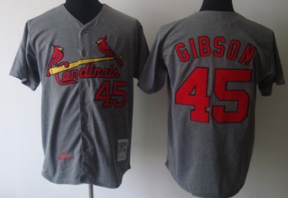 Men's St.Louis Cardinals #45 Bob Gibson 1967 Gray Wool Throwback Jersey