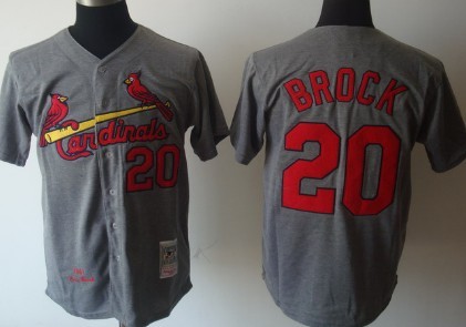 Mens St. Louis Cardinals #20 Lou Brock Gray Wollens Throwback Jersey