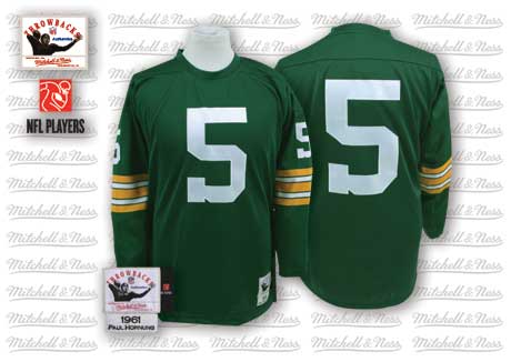 Men's Green Bay Packers #5 Paul Hornung Green Long-Sleeved Throwback Jersey