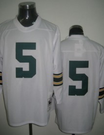 Men's Green Bay Packers #5 Paul Hornung White Long-Sleeved Throwback Jersey