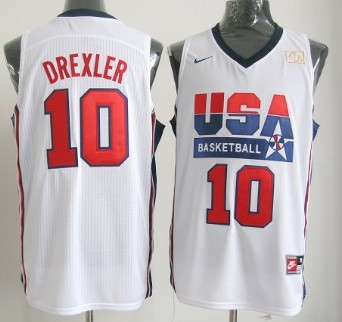 Mens Team USA Basketball Jersey  #10 Clyde Drexler White Throwback 