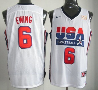Mens Team USA Basketball Jersey #6 Patrick Ewing White Throwback 