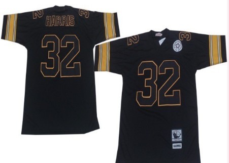 Mens Mitchell&Ness NFL Jersey Pittsburgh Steelers #32 Franco Harris Black With Black Throwback 