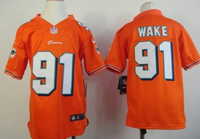 Nike NFL Miami Dolphins #91 Cameron Wake Orange Game Kids Jersey