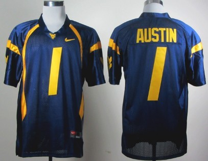 Mens West Virginia Mountaineers #1 Tavon Austin  Navy Nike College Football Jersey