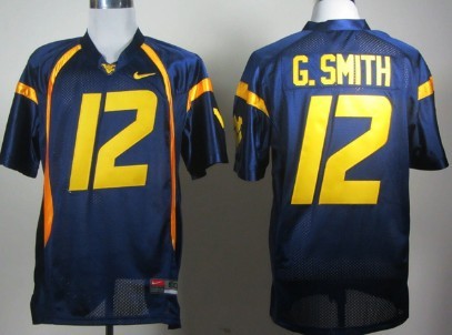 Mens West Virginia Mountaineers #12 Geno Smith  Navy Nike College Football Jersey