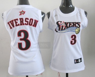 Philadelphia 76ers #3 Allen Iverson Revolution 30 Swingman White Womens Jersey