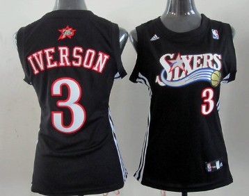 Philadelphia 76ers #3 Allen Iverson Revolution 30 Swingman Black Womens Jersey