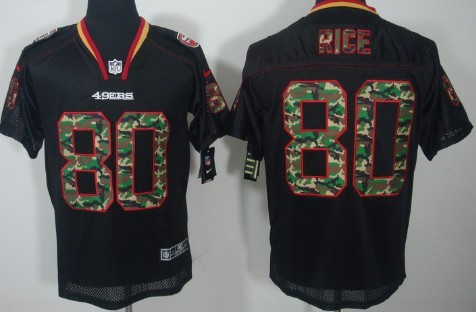 Mens San Francisco 49ers #80 Jerry Rice Black With Camo Nik Elite Jersey  