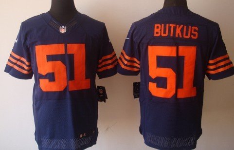 Men's Chicago Bears Throwback Plyer #51 Dick Butkus Blue With Orange Nike NFL Elite Jersey 