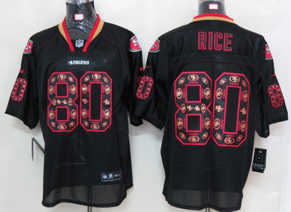Men's San Francisco 49ers 80 Rice Lights Out Black Ornamented Nik Elite Jersey
