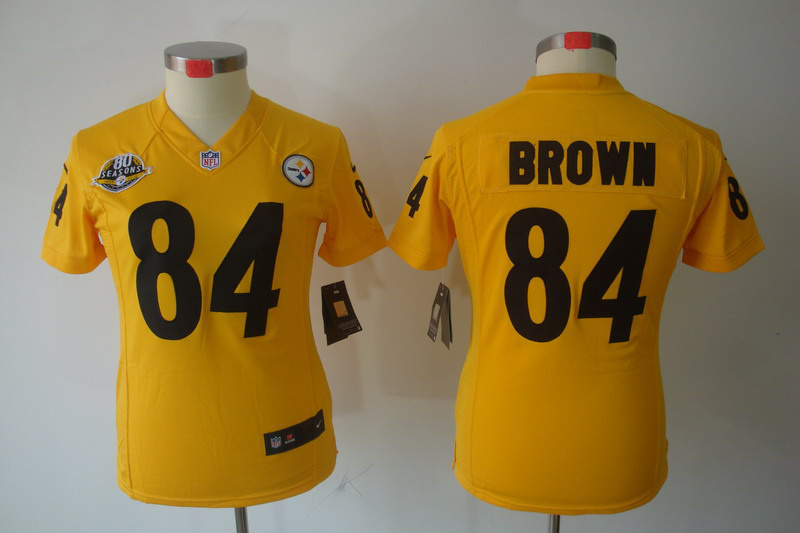 Women's NIKE LIMITED Jersey Pittsburgh Steelers #84 Antonio Brown Yellow with  80TH Patch