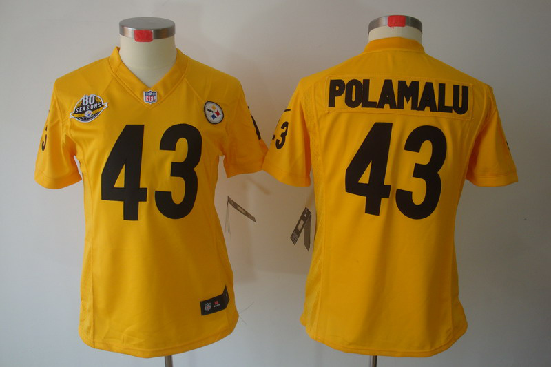 Women's NIKE LIMITED Jersey Pittsburgh Steelers #43 Troy Polamalu Yellow with  80TH Patch