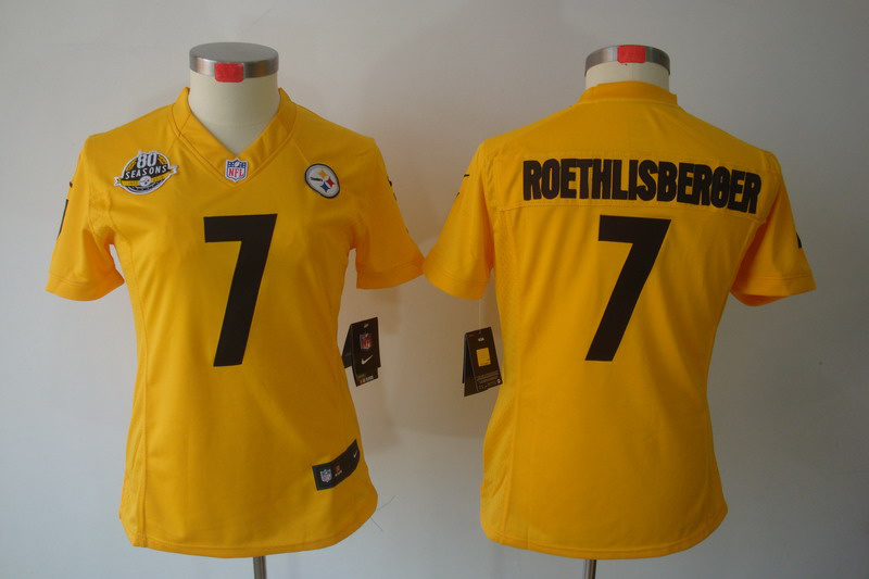 Women's NIKE LIMITED Jersey Pittsburgh Steelers #7 Ben Roethlisberger Yellow with  80TH Patch