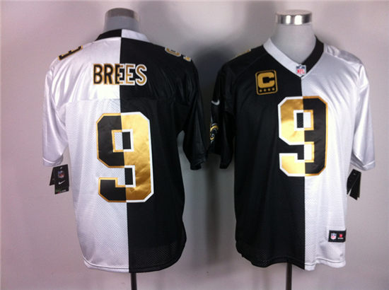 Mens Nike Elite Split Jersey New Orleans Saints #9 Drew Brees White With Black