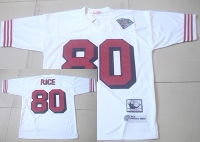 Mens San Francisco 49ers #80 Jerry Rice Mitchell&Ness Throwback White 75TH Jersey