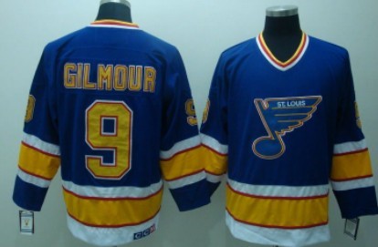 Men's St.Louis Blues #9 Doug Gilmour Blue 1987 CCM Vintage Throwback NHL Hockey Jersey