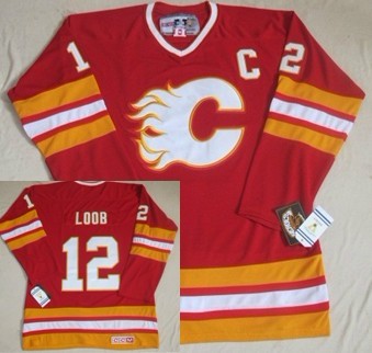 Men's Calgary Flames #12 Hakan Loob 1989 Red CCM Vintage Throwback Jersey