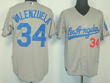 Los Angeles Dodgers #34 Fernando Valenzuela Gray Jersey