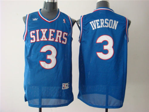 Men's Philadelphia 76ers #3 Allen Iverson Blue Authentic Jersey