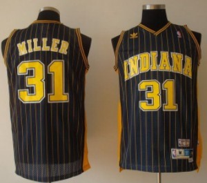 Men's Indiana Pacers #31 Reggie Miller Navy Blue Pinstirpe Throwback Swingman Jersey